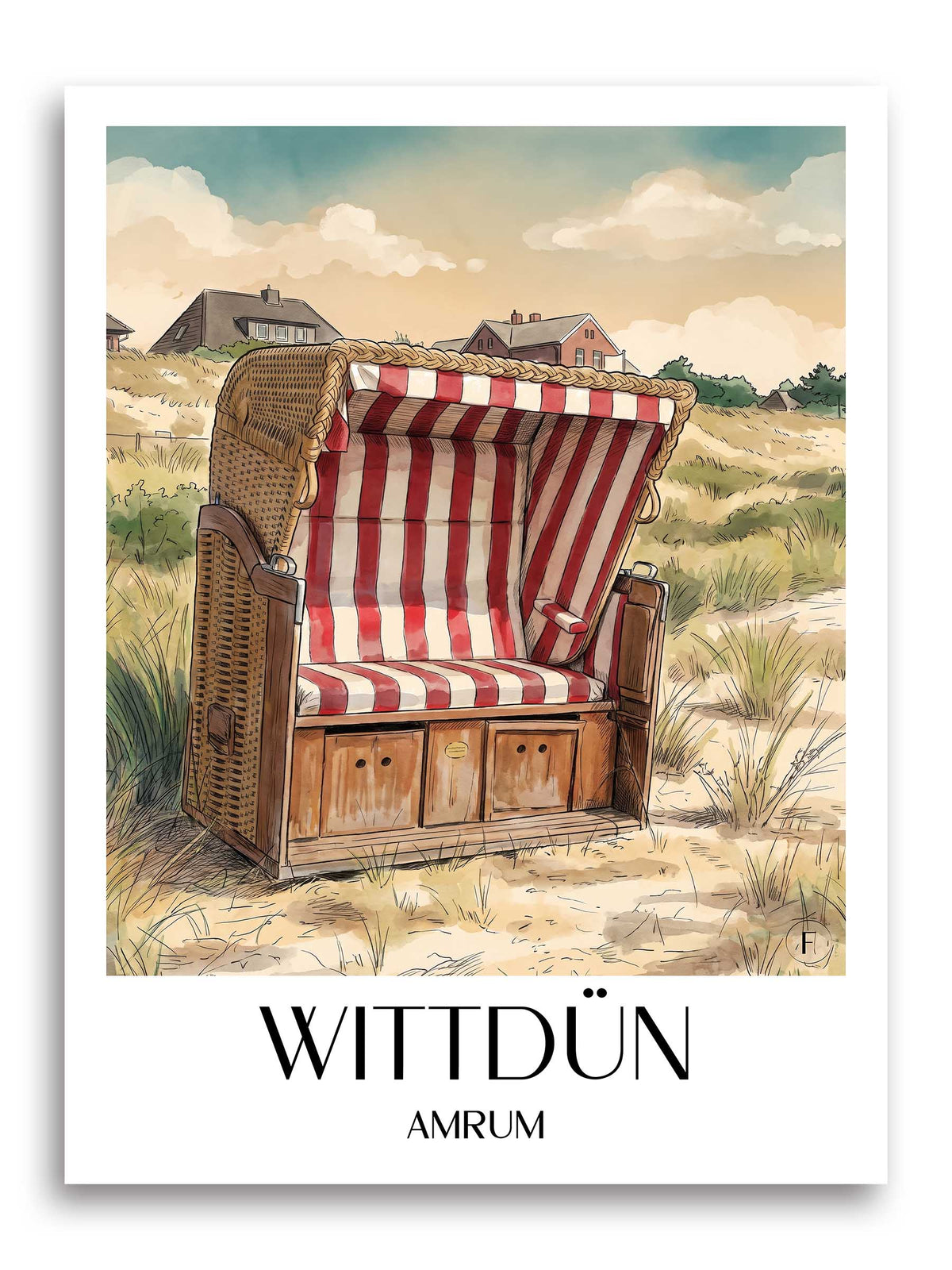 Wittdün Poster - Amrum - Deutschland Kunstdruck - Aquarell von A4 bis A1