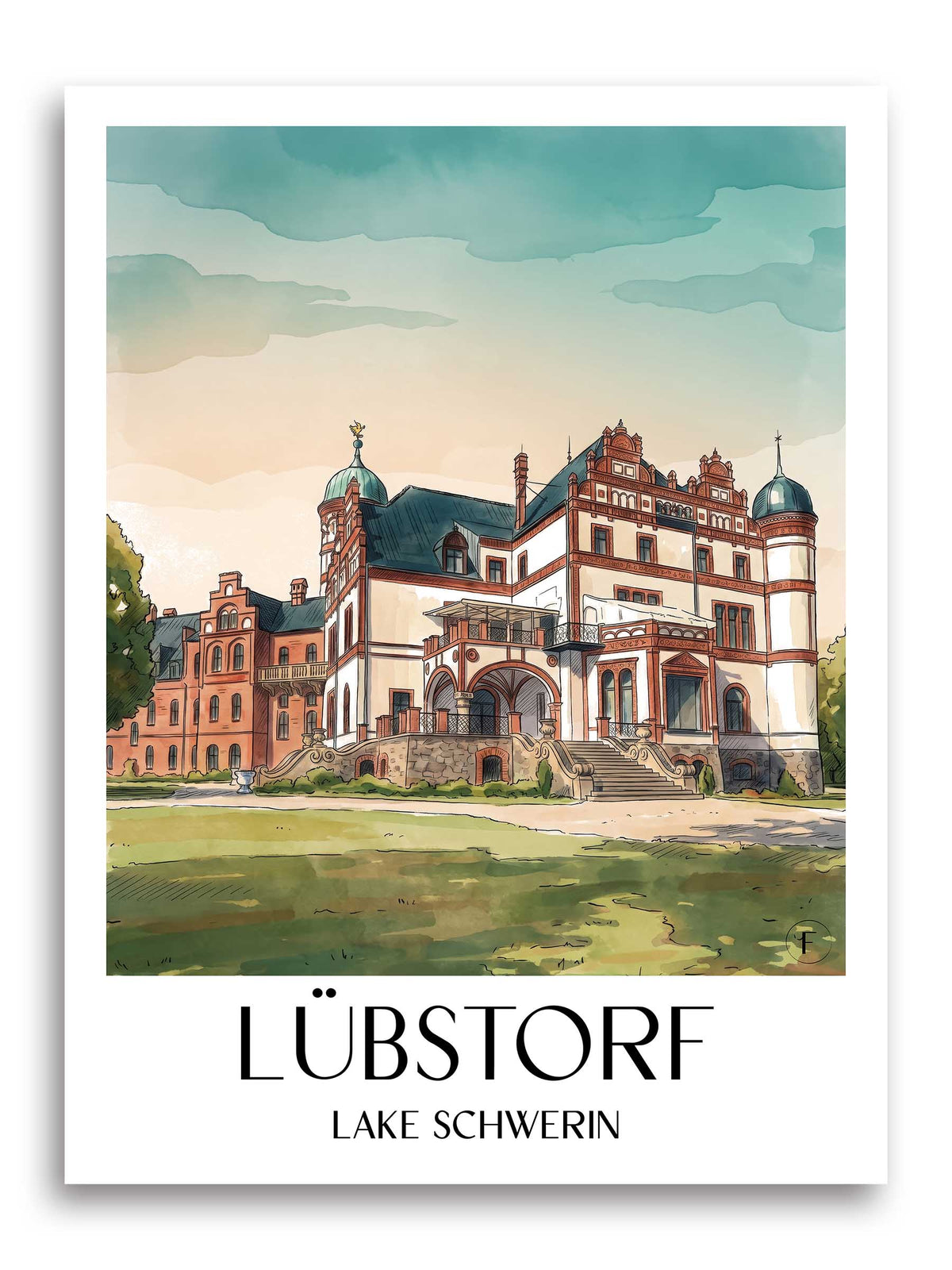 Lübstorf Poster - Schweriner See - Deutschland Kunstdruck - Aquarell von A4 bis A1