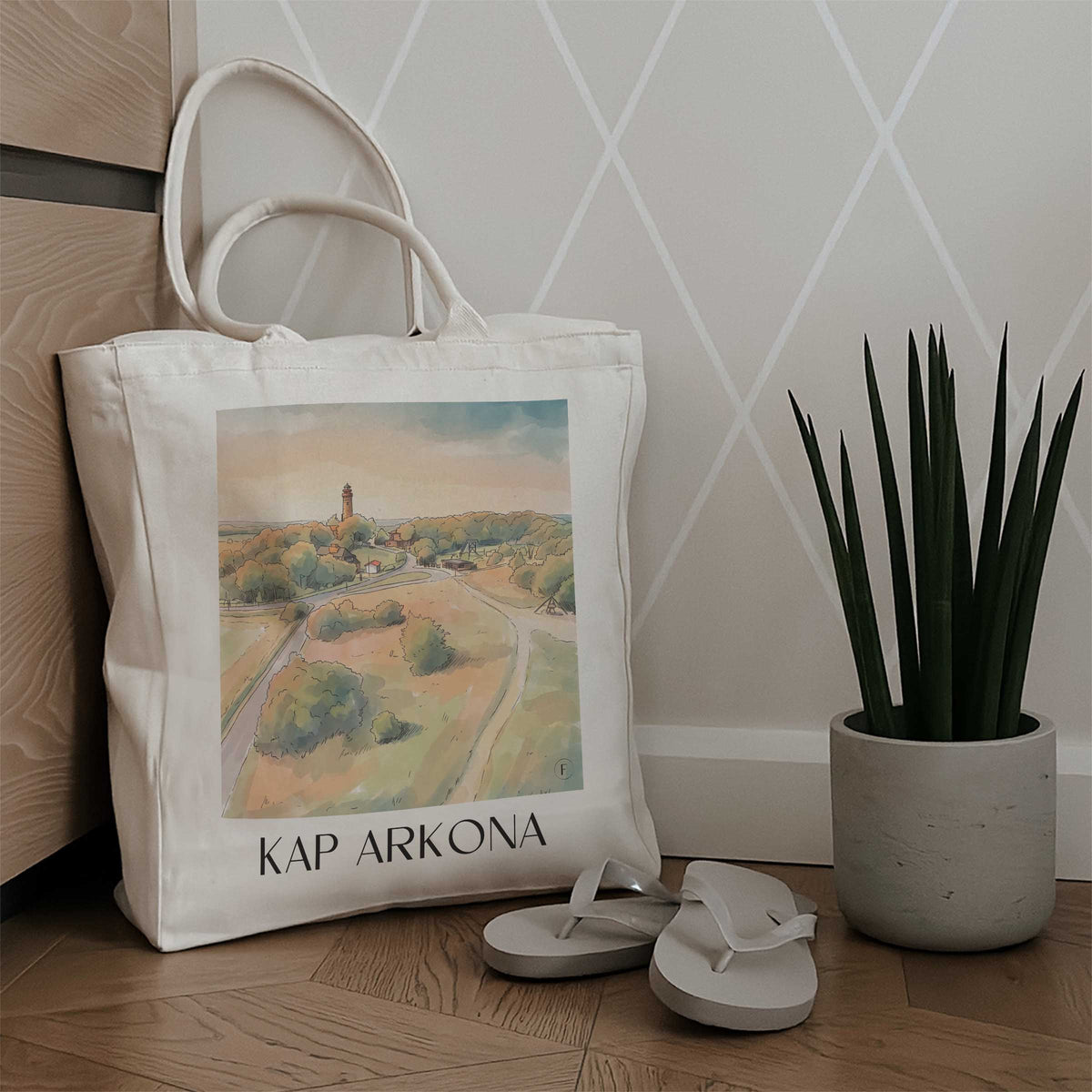 kap-arkona-rügen-deutschland-einkaufstasche-aquarell