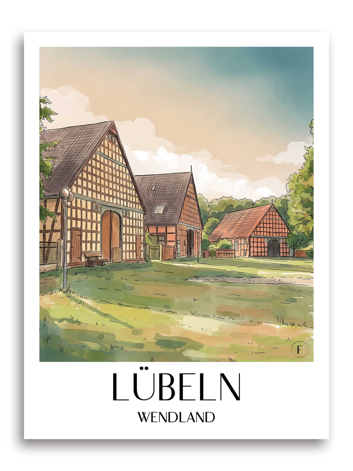 Lübeln Poster - Wendland - Deutschland Kunstdruck - Aquarell von A4 bis A1