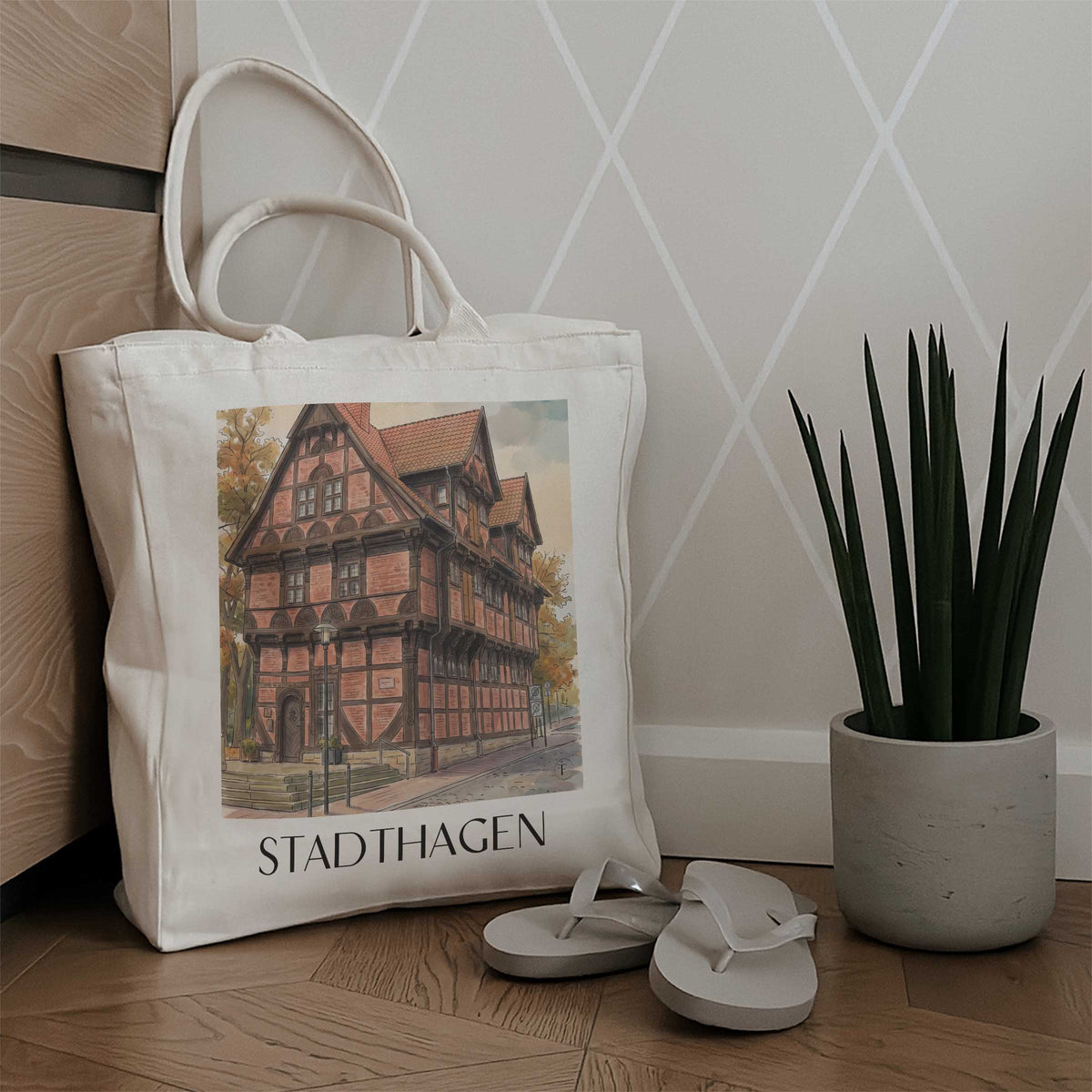 stadthagen-niedersachsen-deutschland-einkaufstasche-aquarell