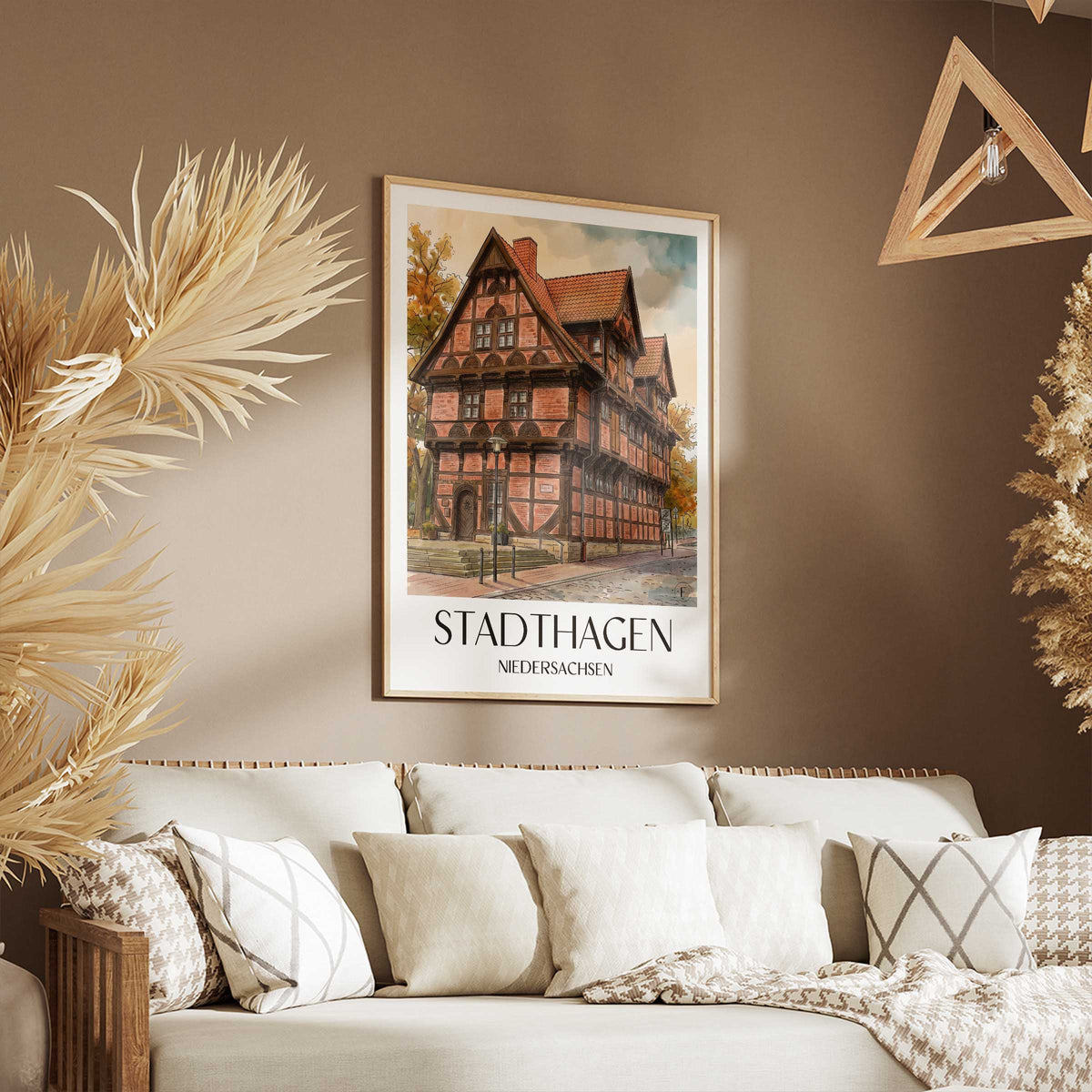 stadthagen-niedersachsen-deutschland-poster-aquarell