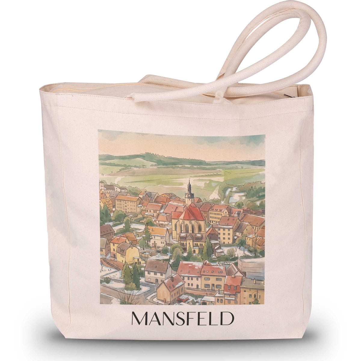 Mansfeld Shopping Tasche - Harzvorland - Deutschland Tote Bag - Einkaufstasche im Aquarell Stil