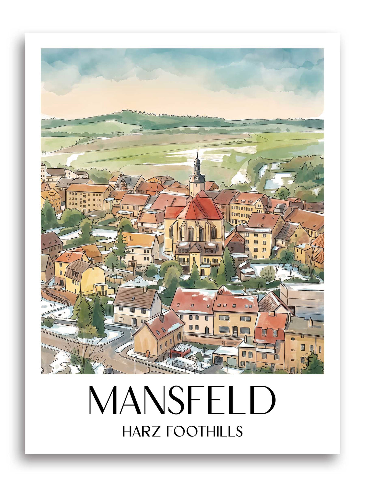 Mansfeld Poster - Harzvorland - Deutschland Kunstdruck - Aquarell von A4 bis A1