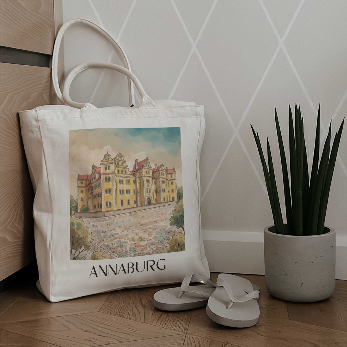 annaburg-sachsen-anhalt-deutschland-einkaufstasche-aquarell