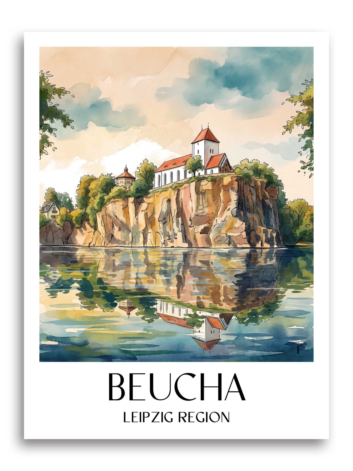 Beucha Poster - Leipziger Land - Deutschland Kunstdruck - Aquarell von A4 bis A1