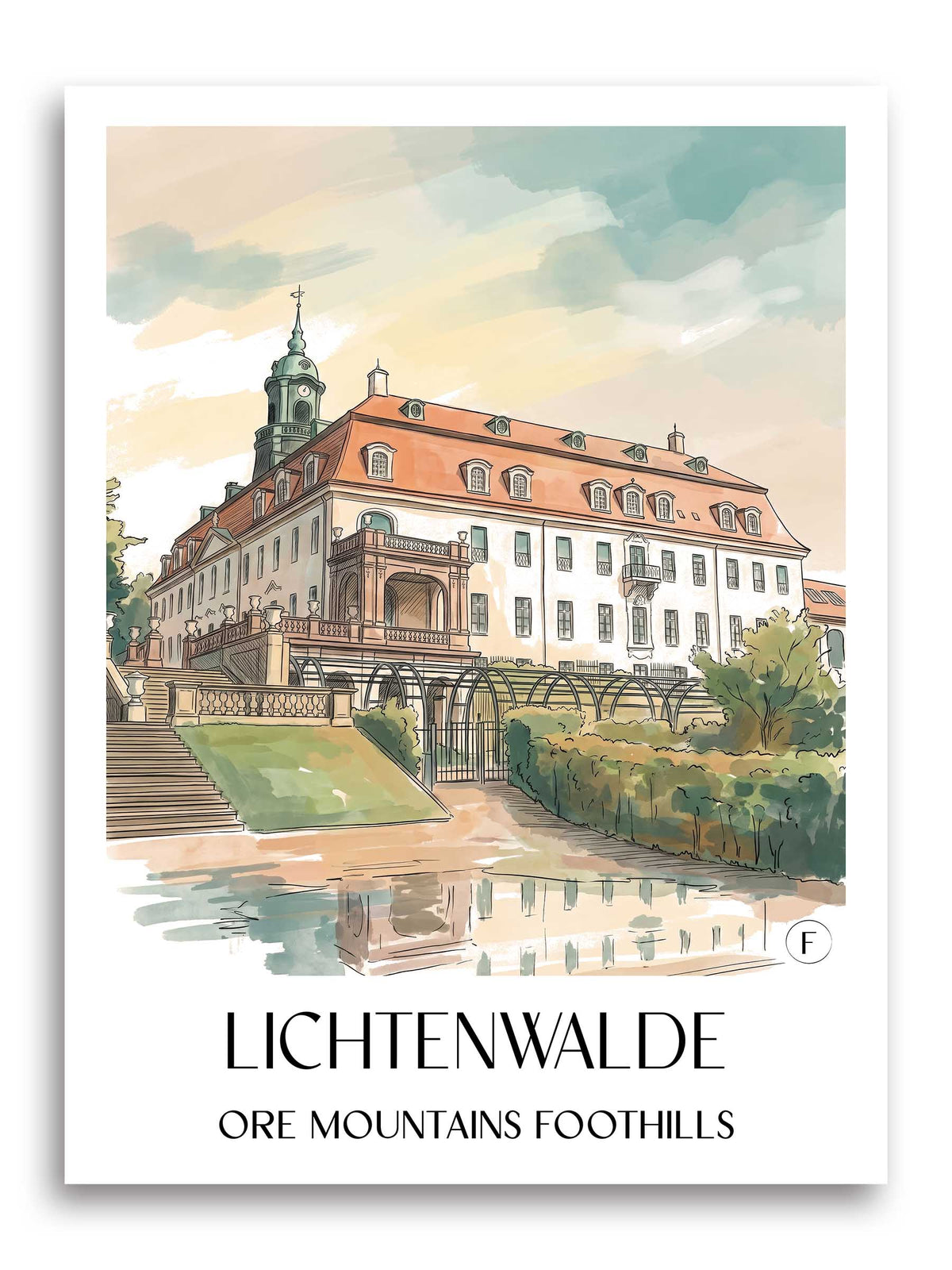 Lichtenwalde Poster - Erzgebirgsvorland - Deutschland Kunstdruck - Aquarell von A4 bis A1