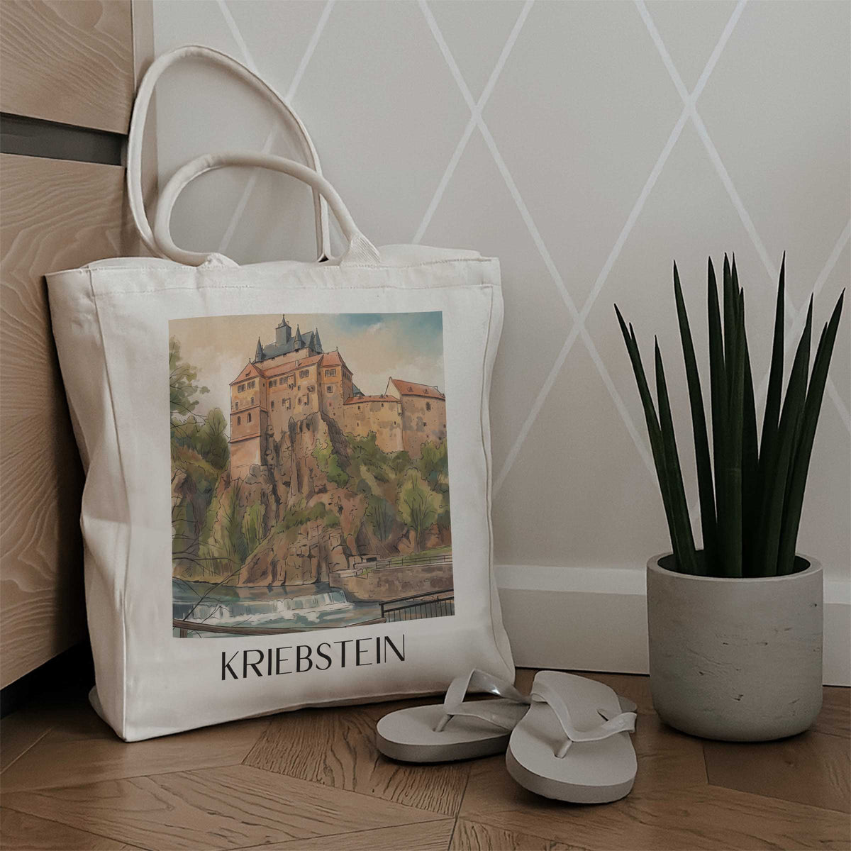 kriebstein-sachsen-deutschland-einkaufstasche-aquarell