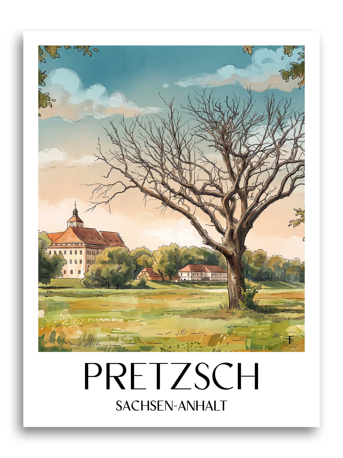 pretzsch-sachsen-anhalt-deutschland-poster-aquarell