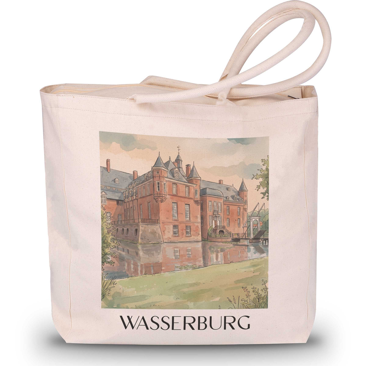 Wasserburg Shopping Tasche - Anholt - Deutschland Tote Bag - Einkaufstasche im Aquarell Stil