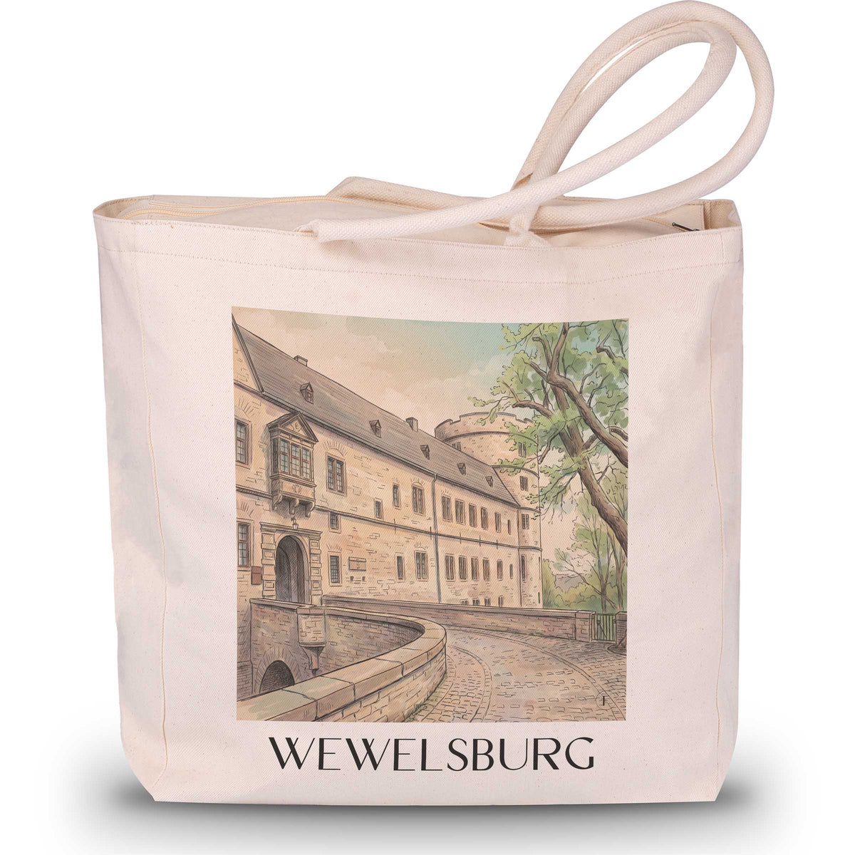 Wewelsburg Shopping Tasche - Paderborner Land - Deutschland Tote Bag - Einkaufstasche im Aquarell Stil