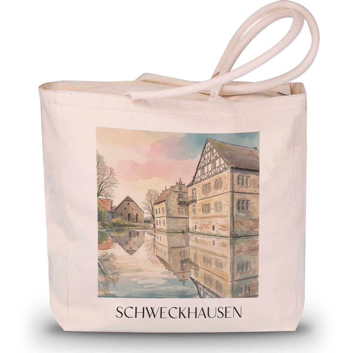 Schweckhausen Shopping Tasche - Warburger Börde - Deutschland Tote Bag - Einkaufstasche im Aquarell Stil
