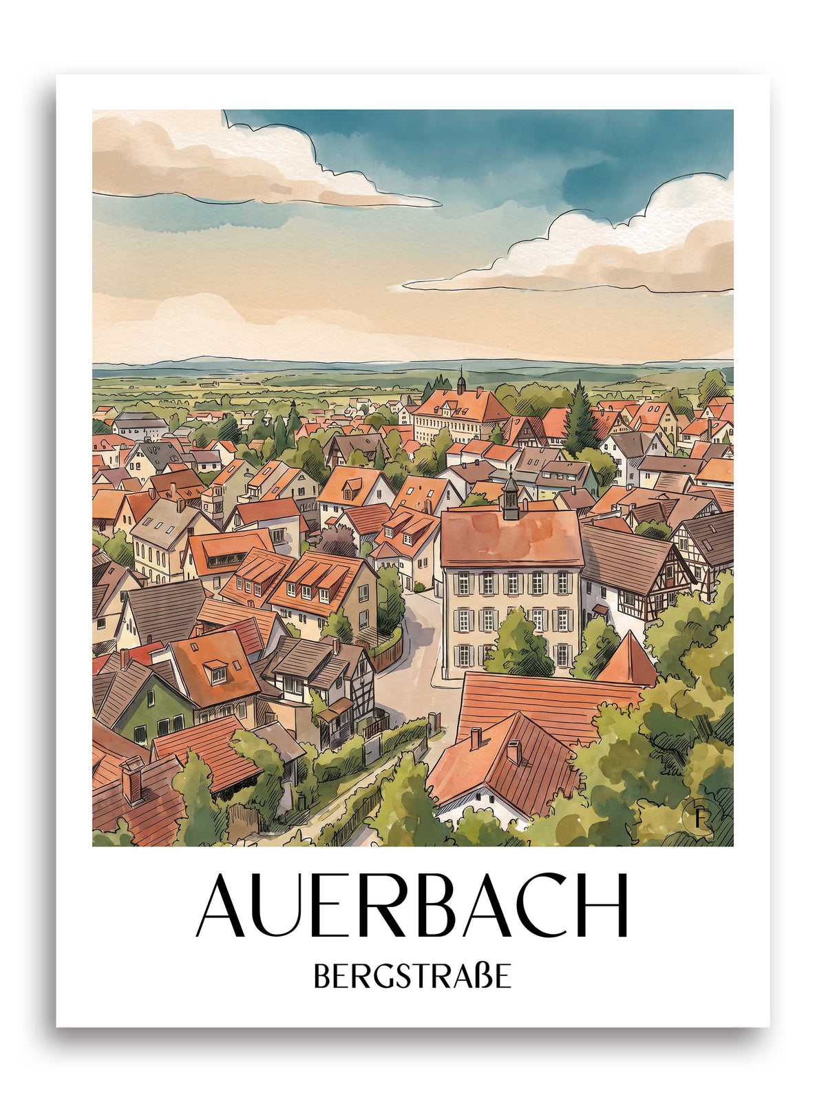 auerbach-bergstraße-deutschland-poster-aquarell