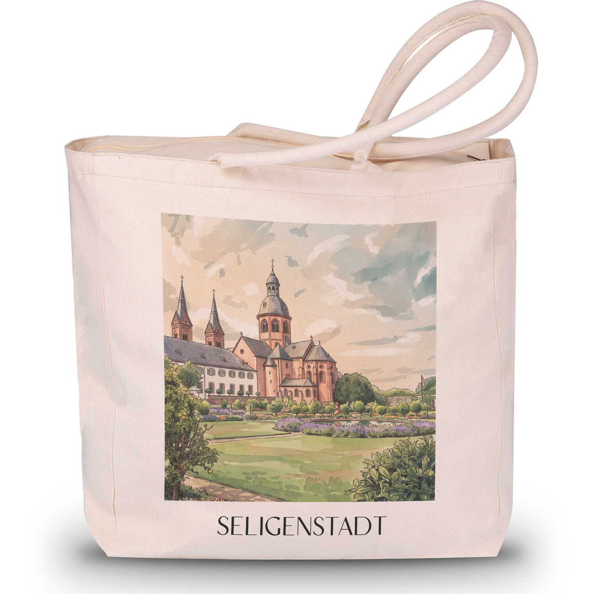 Seligenstadt Shopping Tasche - Untermain - Deutschland Tote Bag - Einkaufstasche im Aquarell Stil
