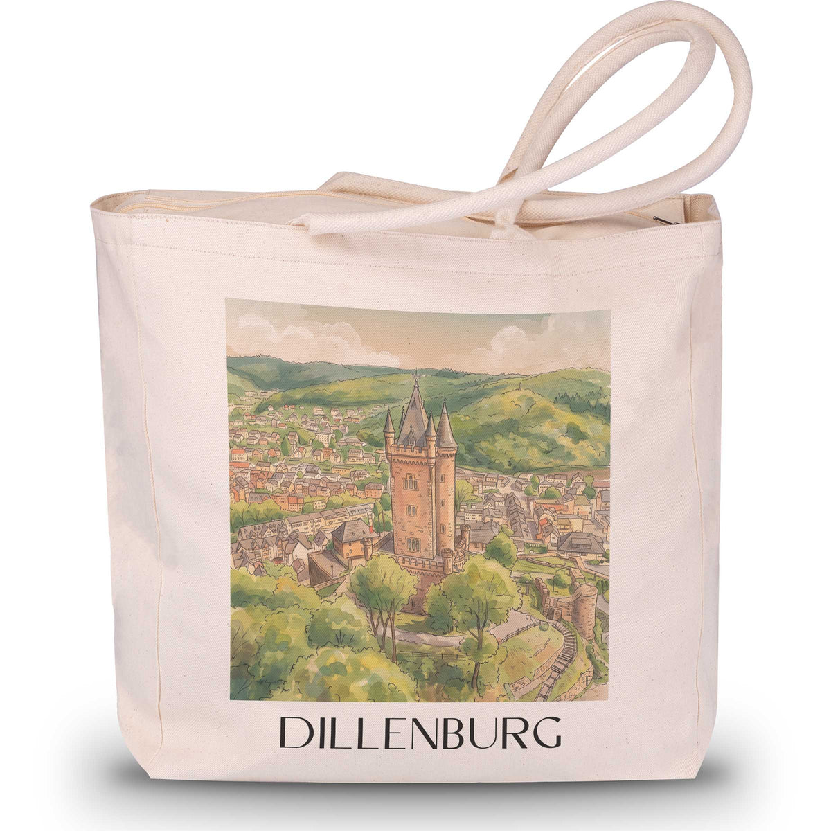 dillenburg-lahn-dill-bergland-deutschland-einkaufstasche-aquarell
