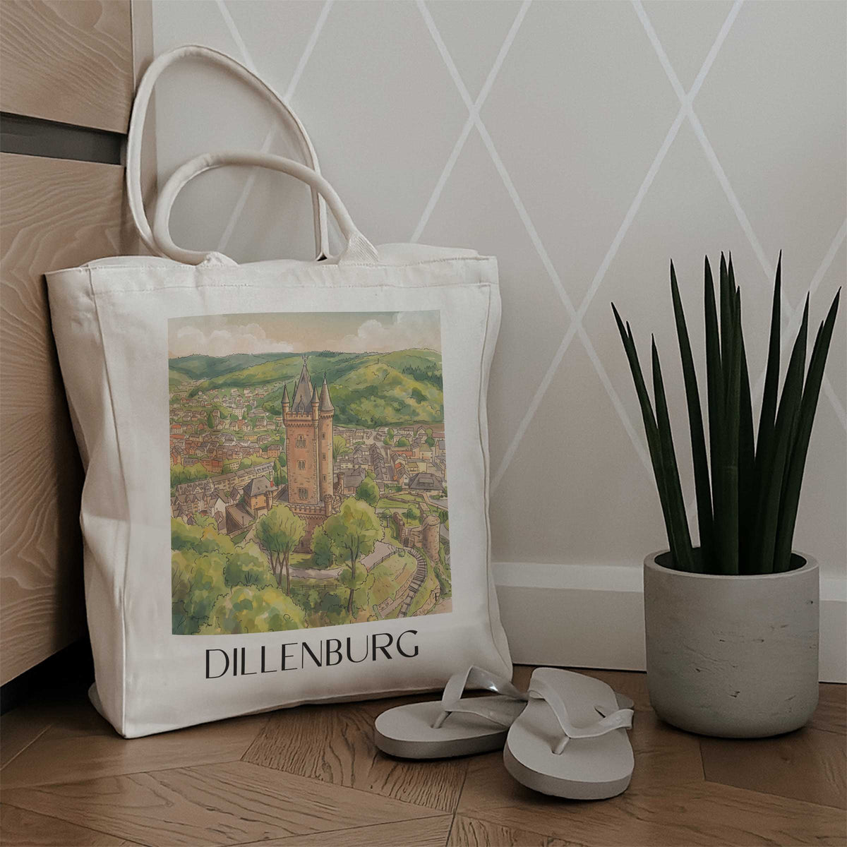 dillenburg-lahn-dill-bergland-deutschland-einkaufstasche-aquarell