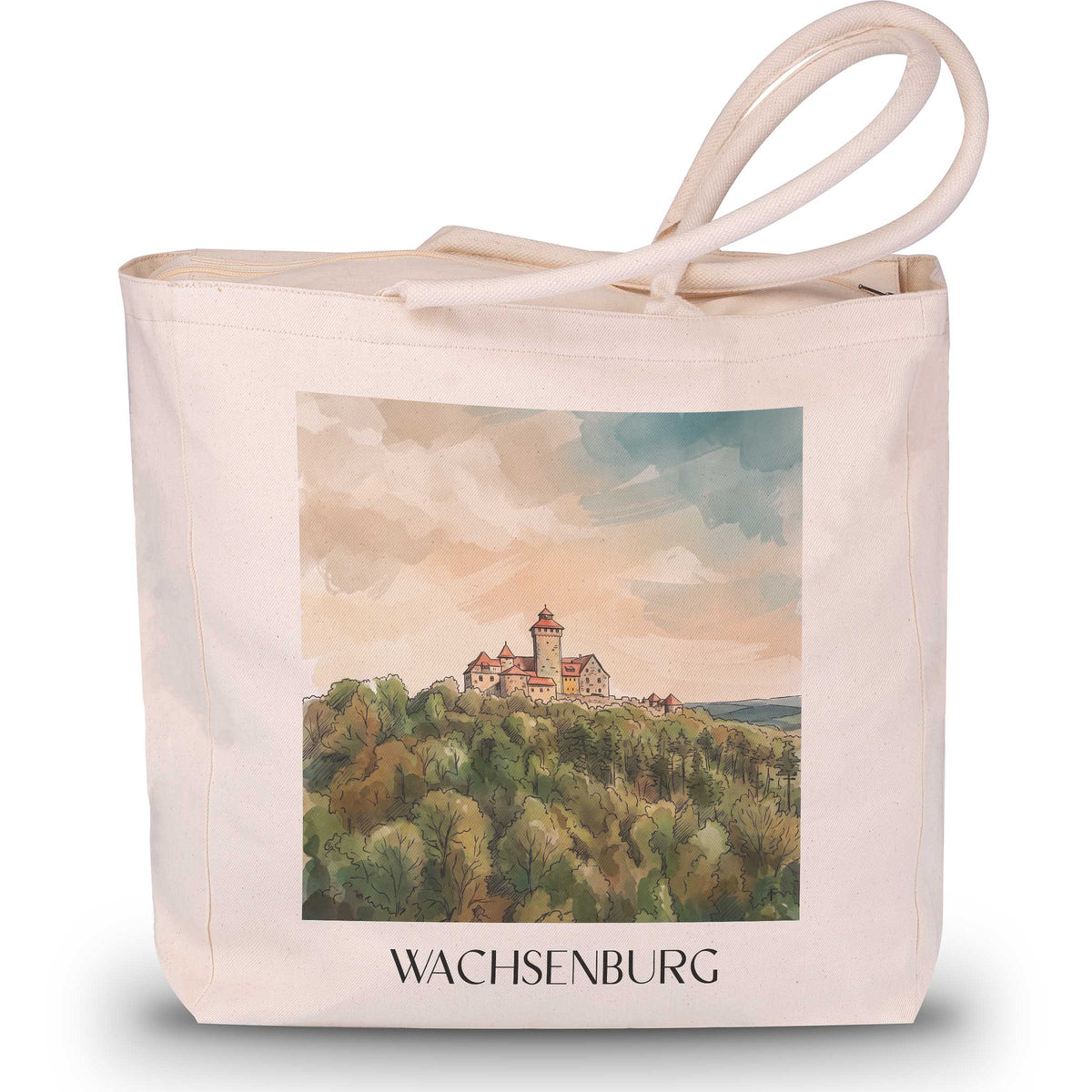 wachsenburg-thüringen-deutschland-einkaufstasche-aquarell