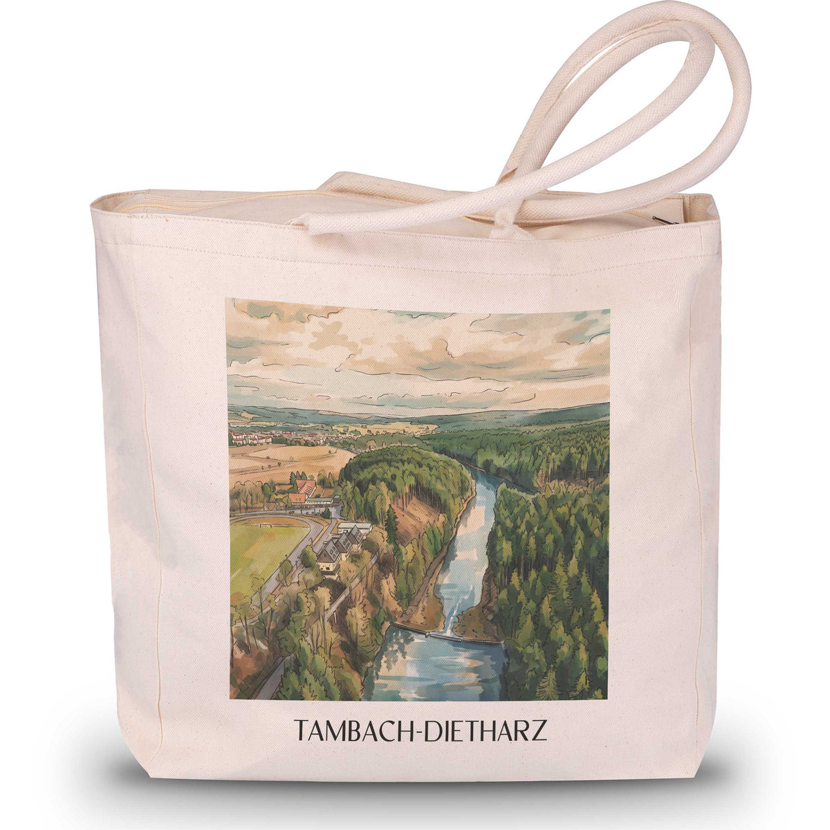 Tambach-Dietharz Shopping Tasche - Thüringer Wald - Deutschland Tote Bag - Einkaufstasche im Aquarell Stil