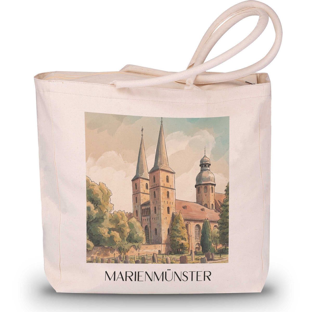 Marienmünster Shopping Tasche - Ostwestfalen - Deutschland Tote Bag - Einkaufstasche im Aquarell Stil