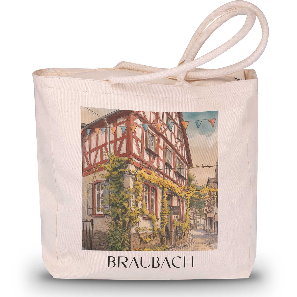 Braubach Shopping Tasche - Mittelrheintal - Deutschland Tote Bag - Einkaufstasche im Aquarell Stil