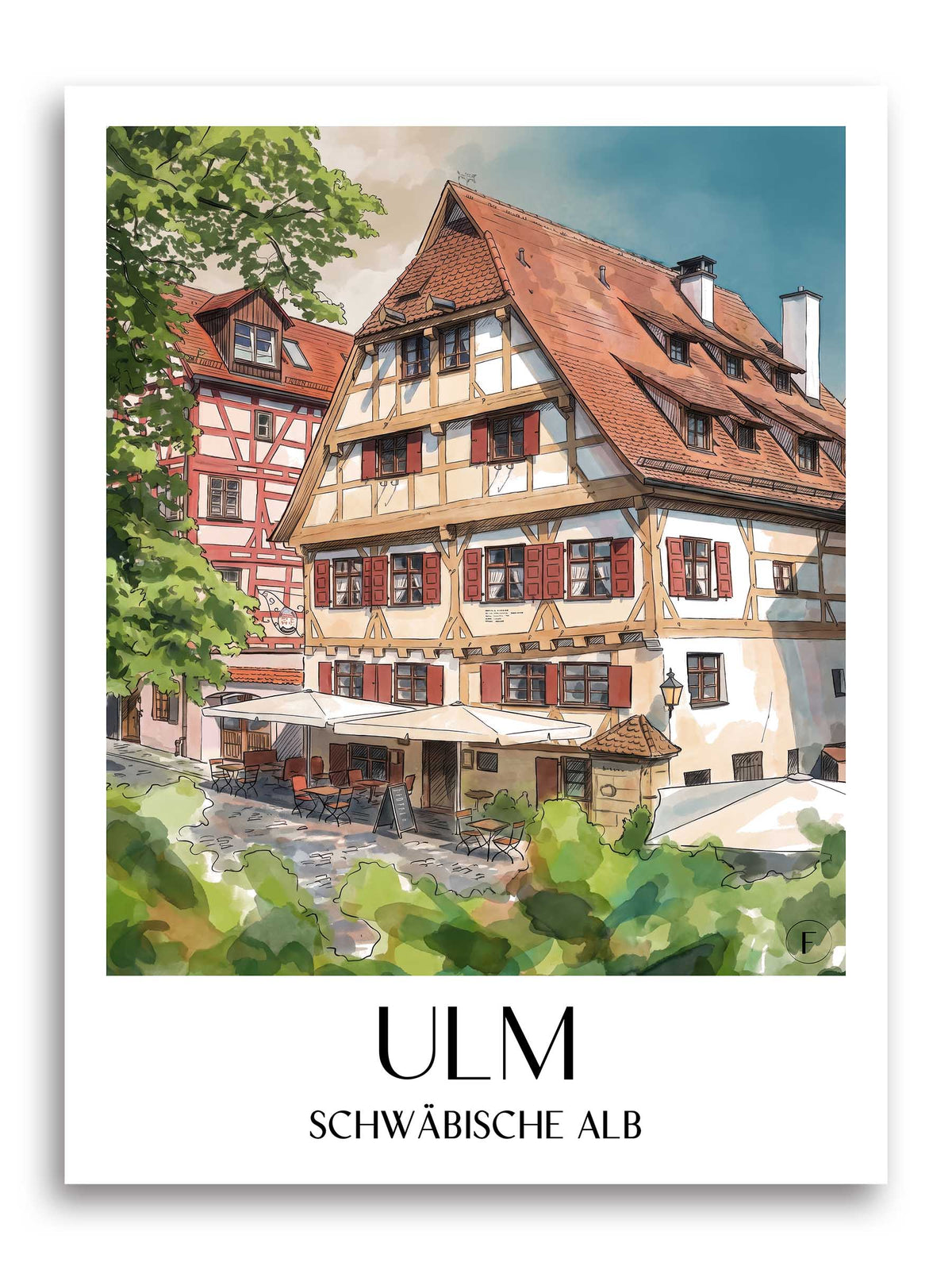 ulm-schwäbische-alb-deutschland-poster-aquarell
