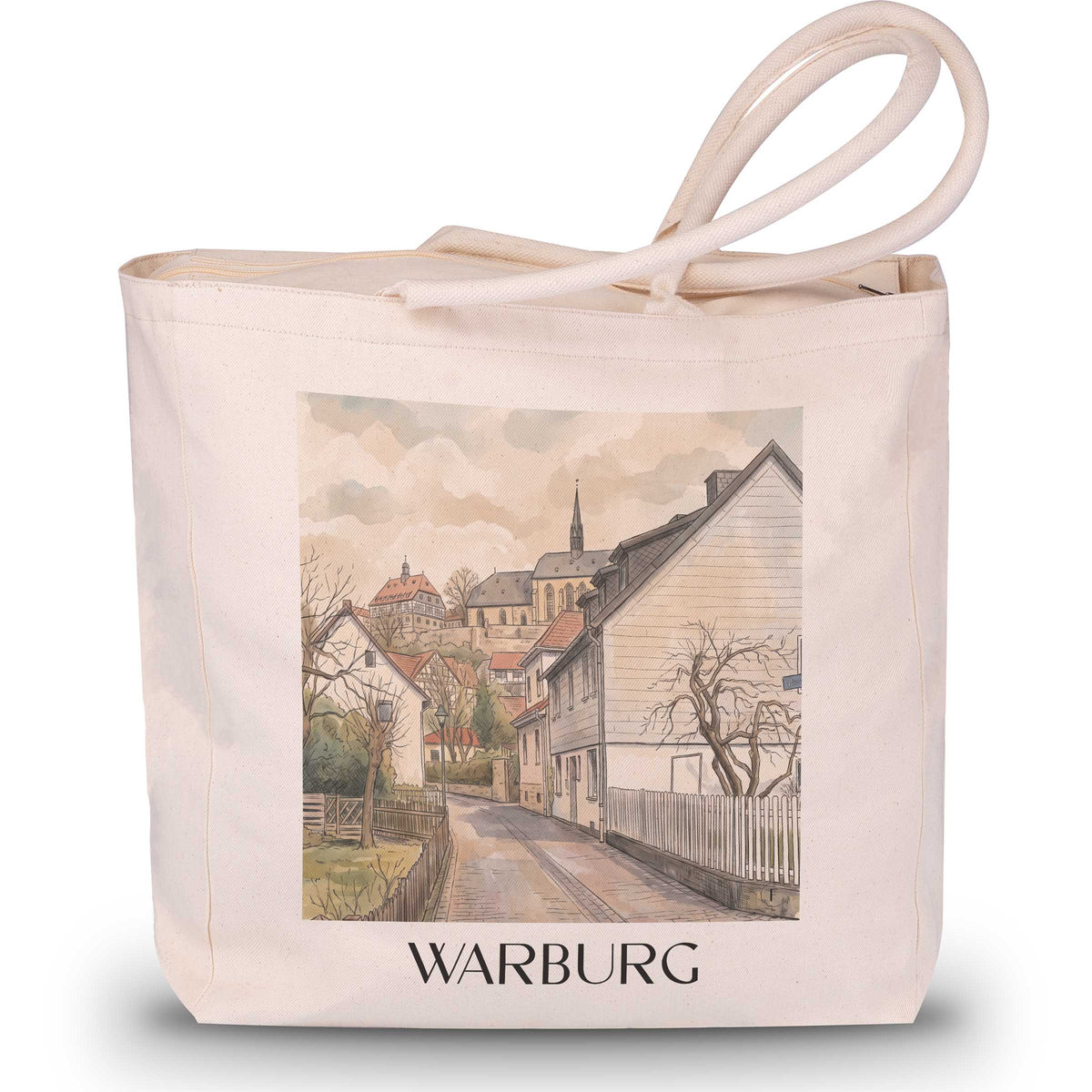 Warburg Shopping Tasche - Westfalen - Deutschland Tote Bag - Einkaufstasche im Aquarell Stil
