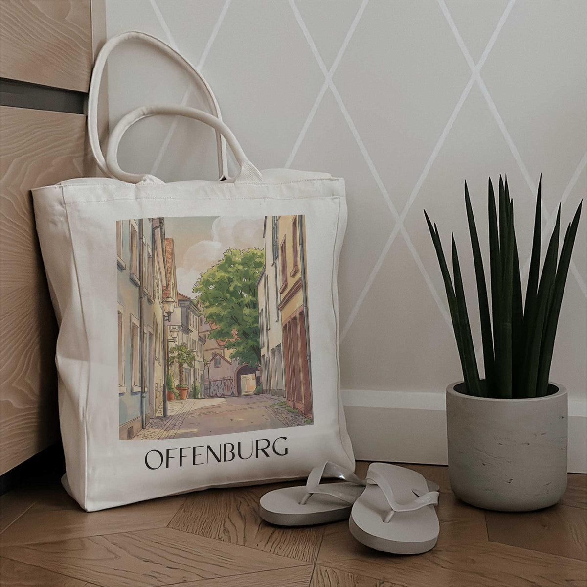 offenburg-schwarzwald-deutschland-einkaufstasche-aquarell