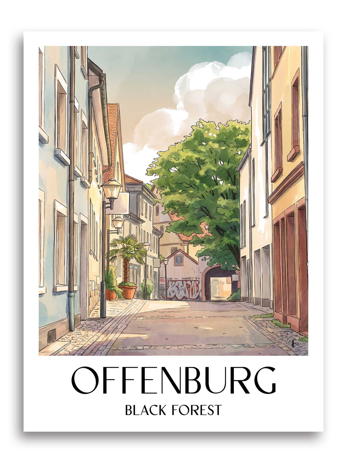 Offenburg Poster - Schwarzwald - Deutschland Kunstdruck - Aquarell von A4 bis A1