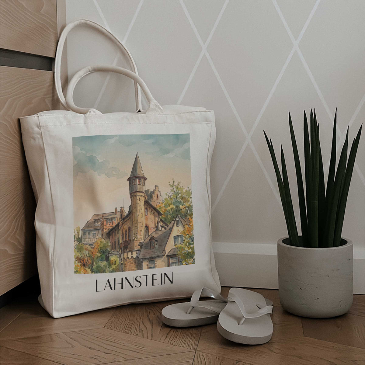 lahnstein-mittelrheintal-deutschland-einkaufstasche-aquarell