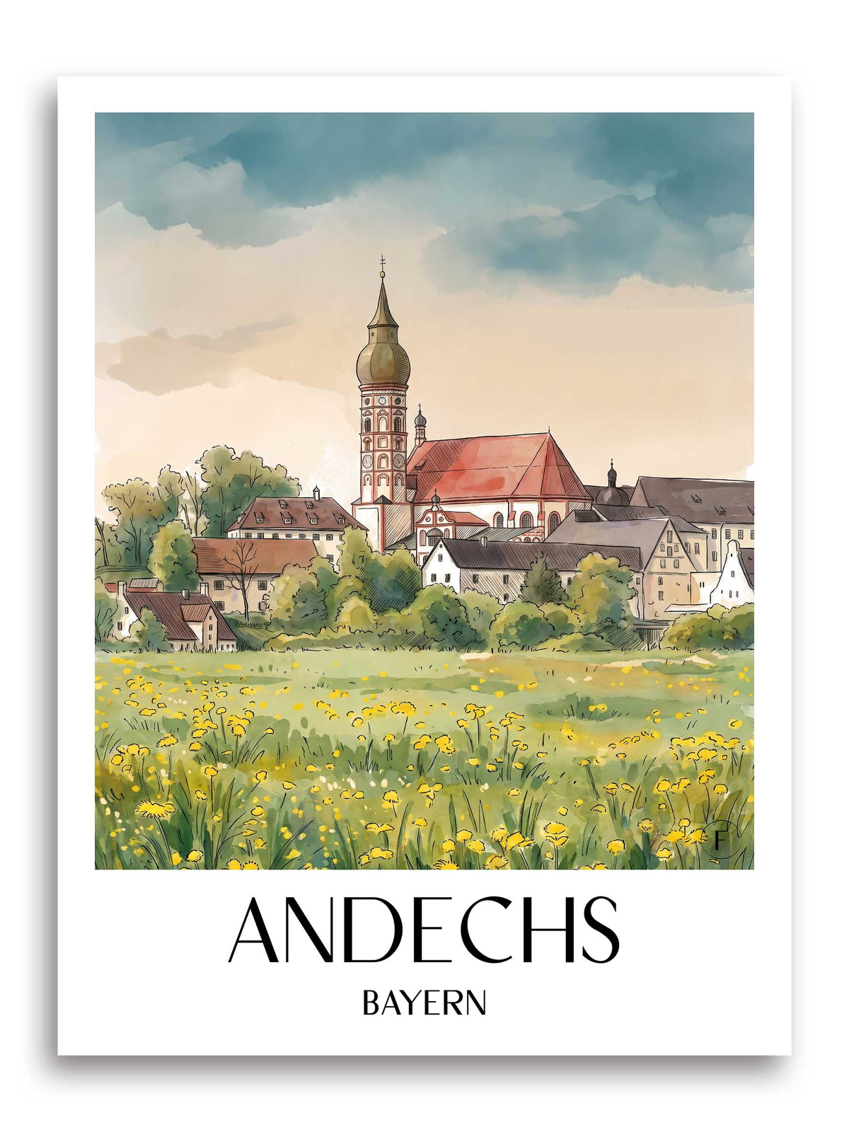 andechs-bayern-deutschland-poster-aquarell