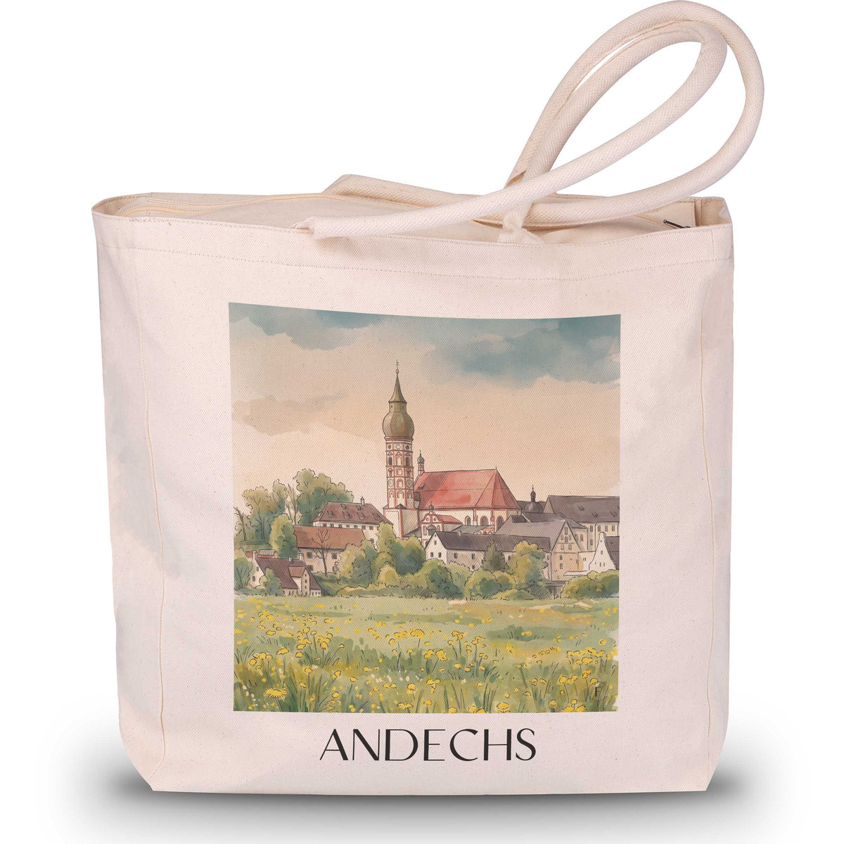 Andechs Shopping Tasche - Bayern - Deutschland Tote Bag - Einkaufstasche im Aquarell Stil