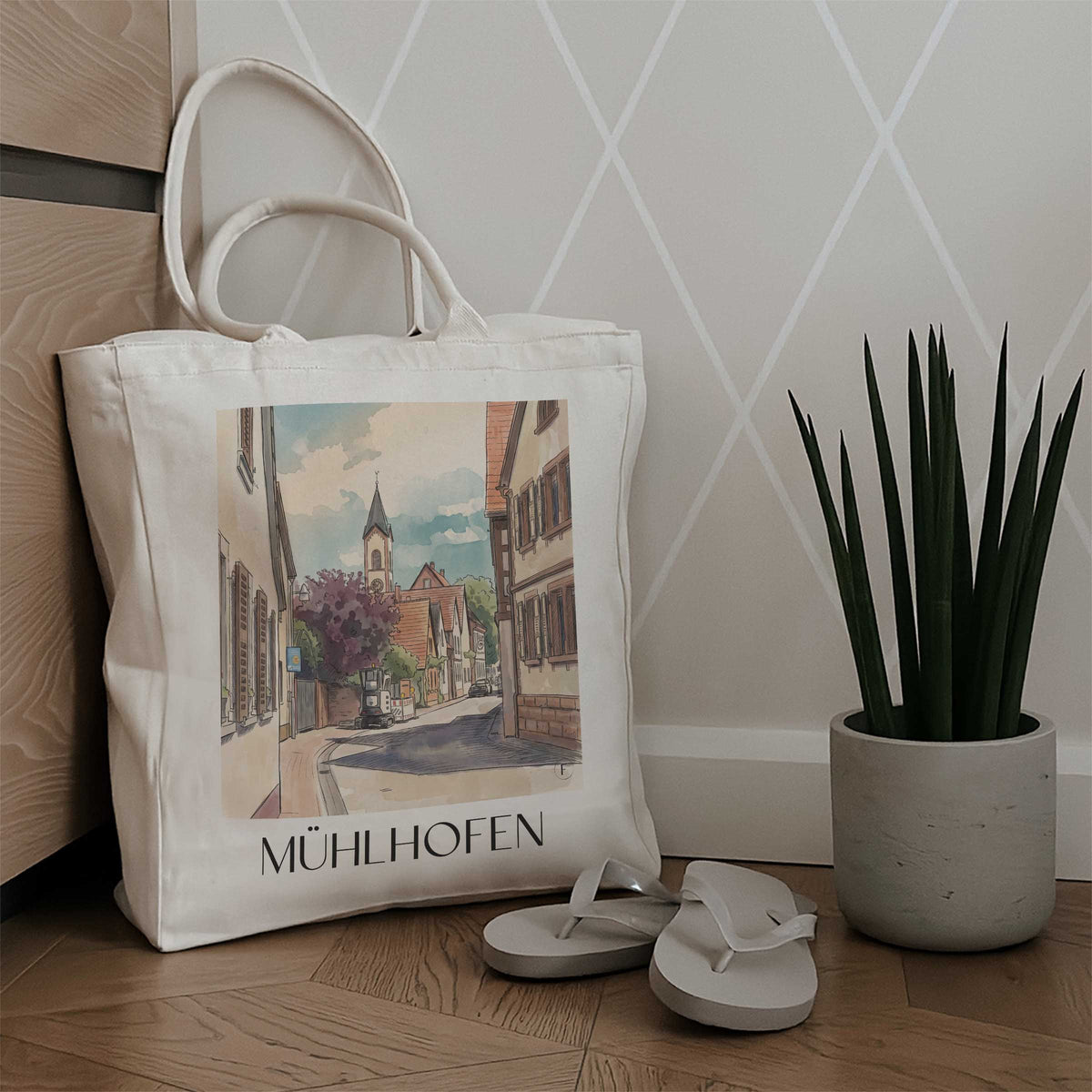 mühlhofen-neckarbecken-deutschland-einkaufstasche-aquarell