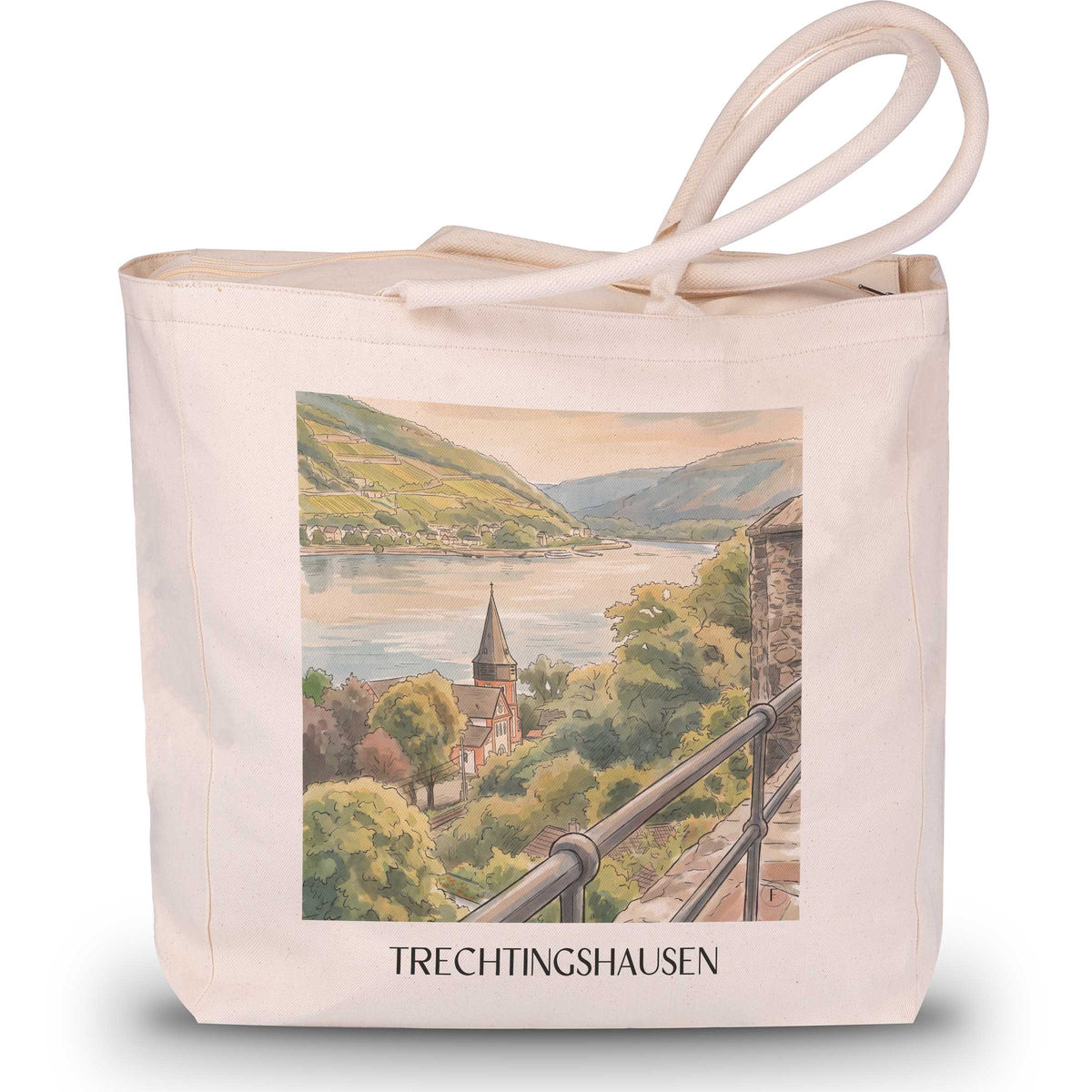 Trechtingshausen Shopping Tasche - Mittelrheintal - Deutschland Tote Bag - Einkaufstasche im Aquarell Stil