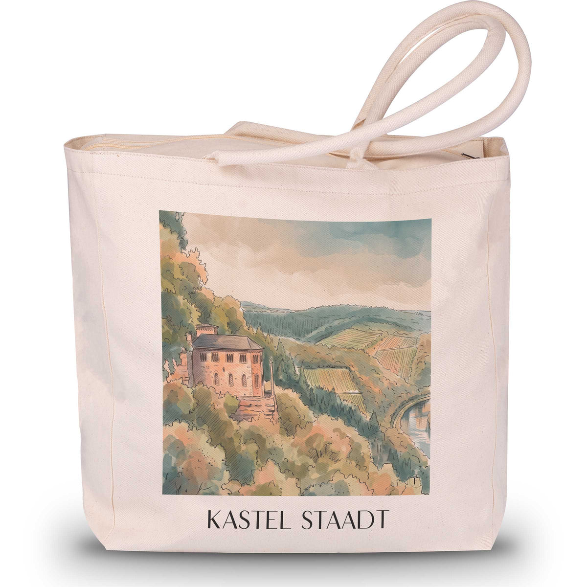 Kastel-Staadt Shopping Tasche - Saargau - Deutschland Tote Bag - Einkaufstasche im Aquarell Stil