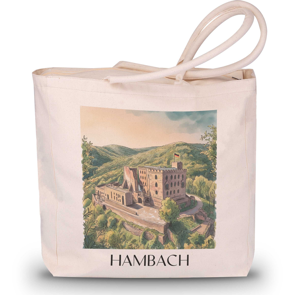 Hambach Shopping Tasche - Pfalz - Deutschland Tote Bag - Einkaufstasche im Aquarell Stil