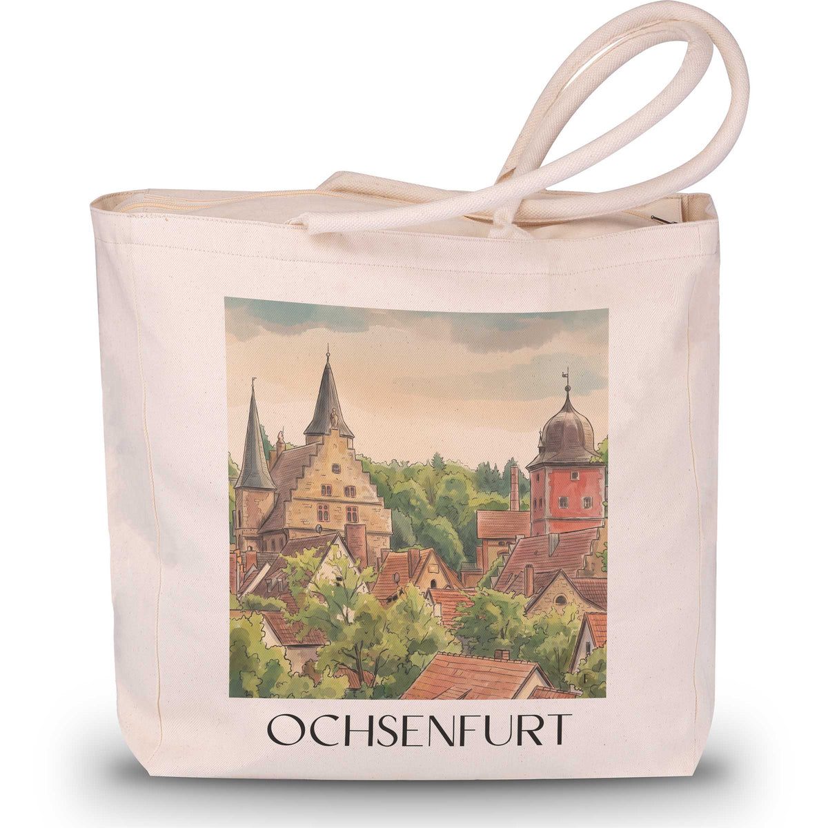 ochsenfurt-mainfranken-deutschland-einkaufstasche-aquarell