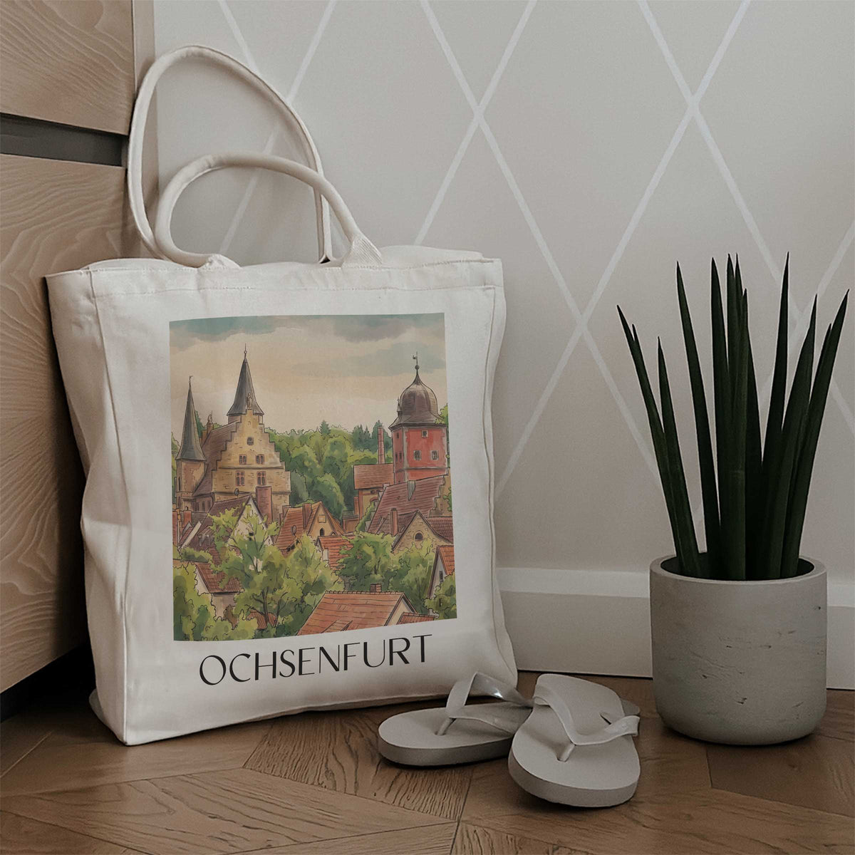 ochsenfurt-mainfranken-deutschland-einkaufstasche-aquarell
