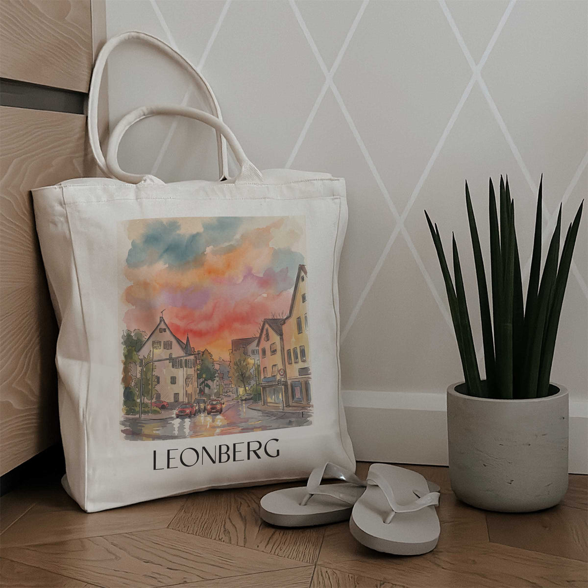 leonberg-stuttgart-deutschland-einkaufstasche-aquarell