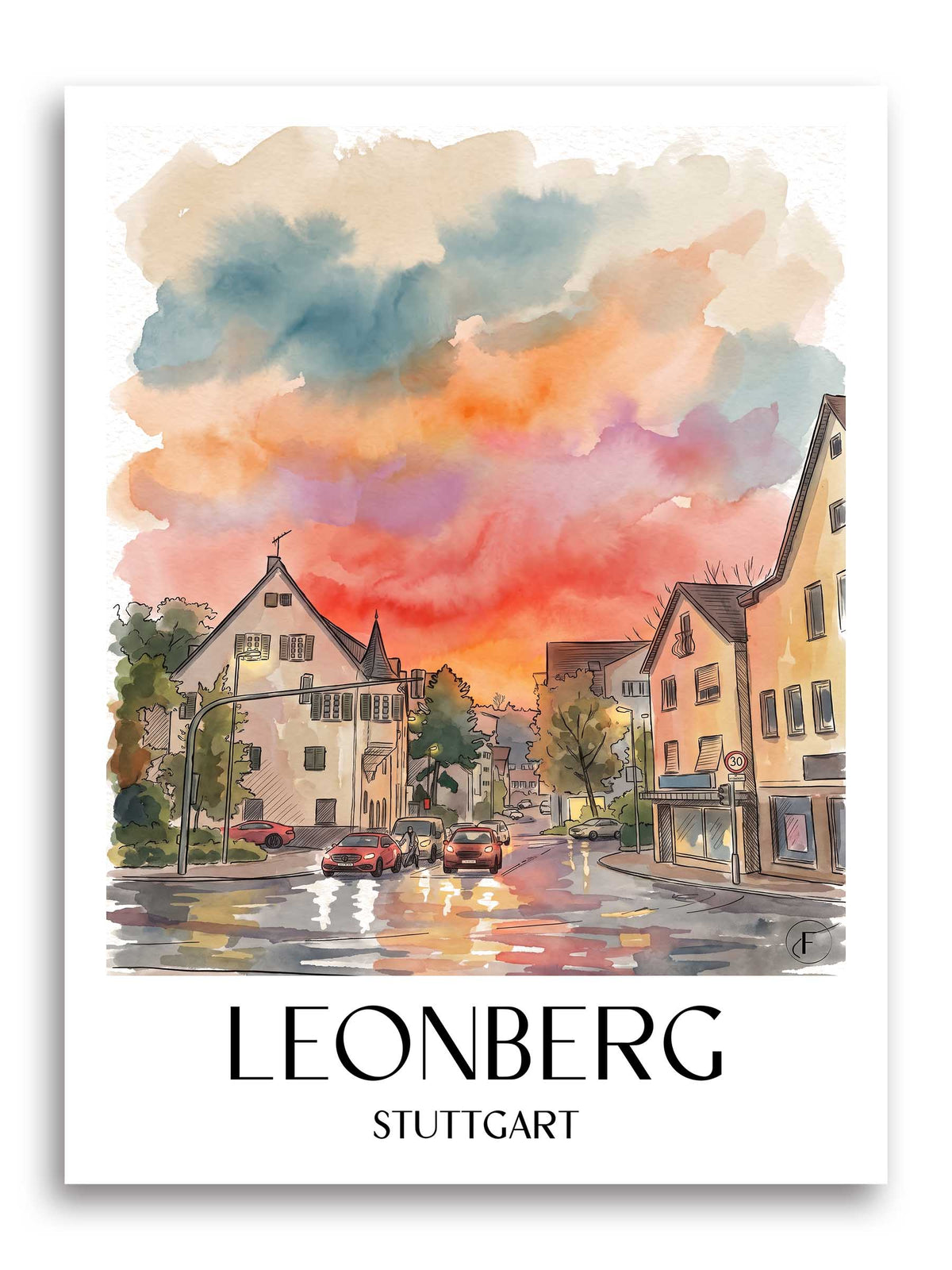 leonberg-stuttgart-deutschland-poster-aquarell