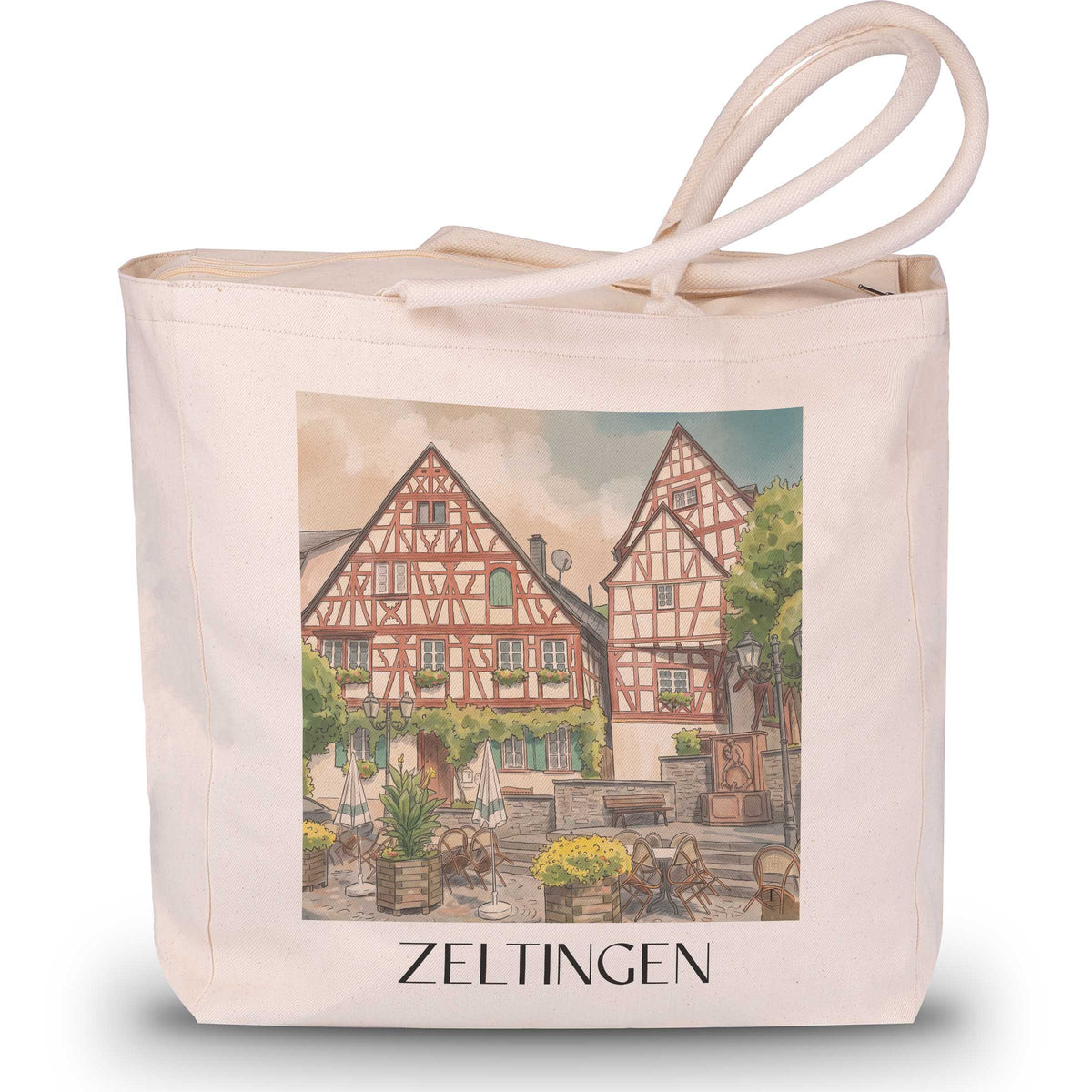 Zeltingen Shopping Tasche - Moseltal - Deutschland Tote Bag - Einkaufstasche im Aquarell Stil