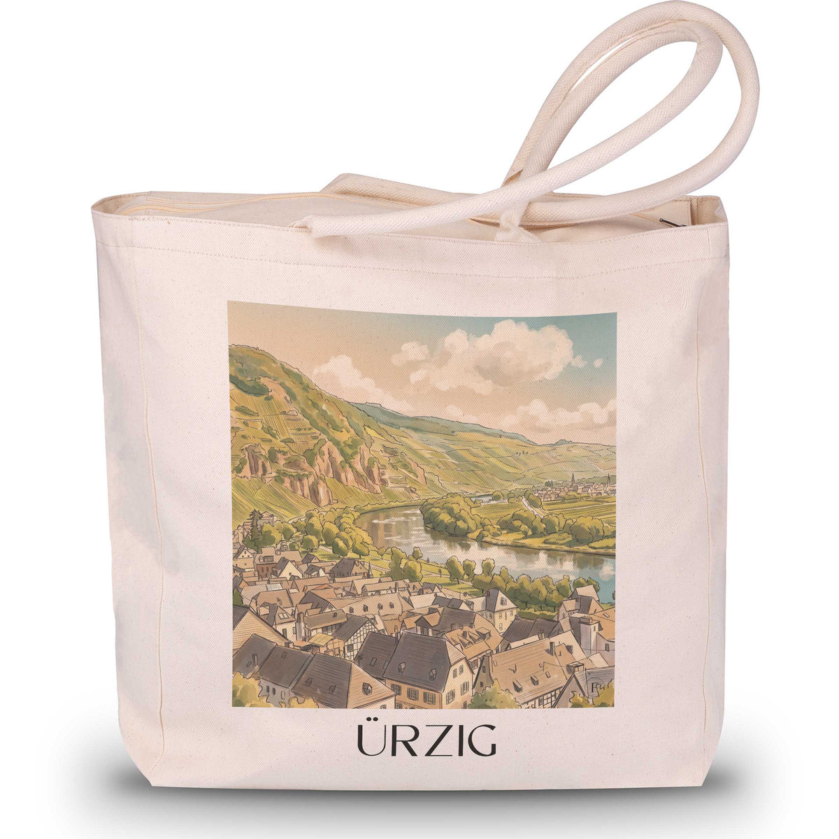 Ürzig Shopping Tasche - Moseltal - Deutschland Tote Bag - Einkaufstasche im Aquarell Stil