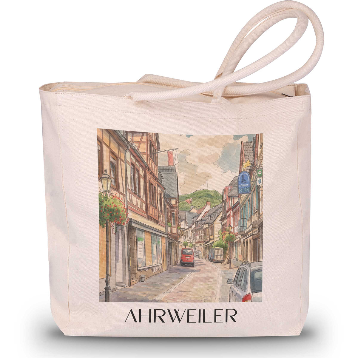 Ahrweiler Shopping Tasche - Ahrtal - Deutschland Tote Bag - Einkaufstasche im Aquarell Stil