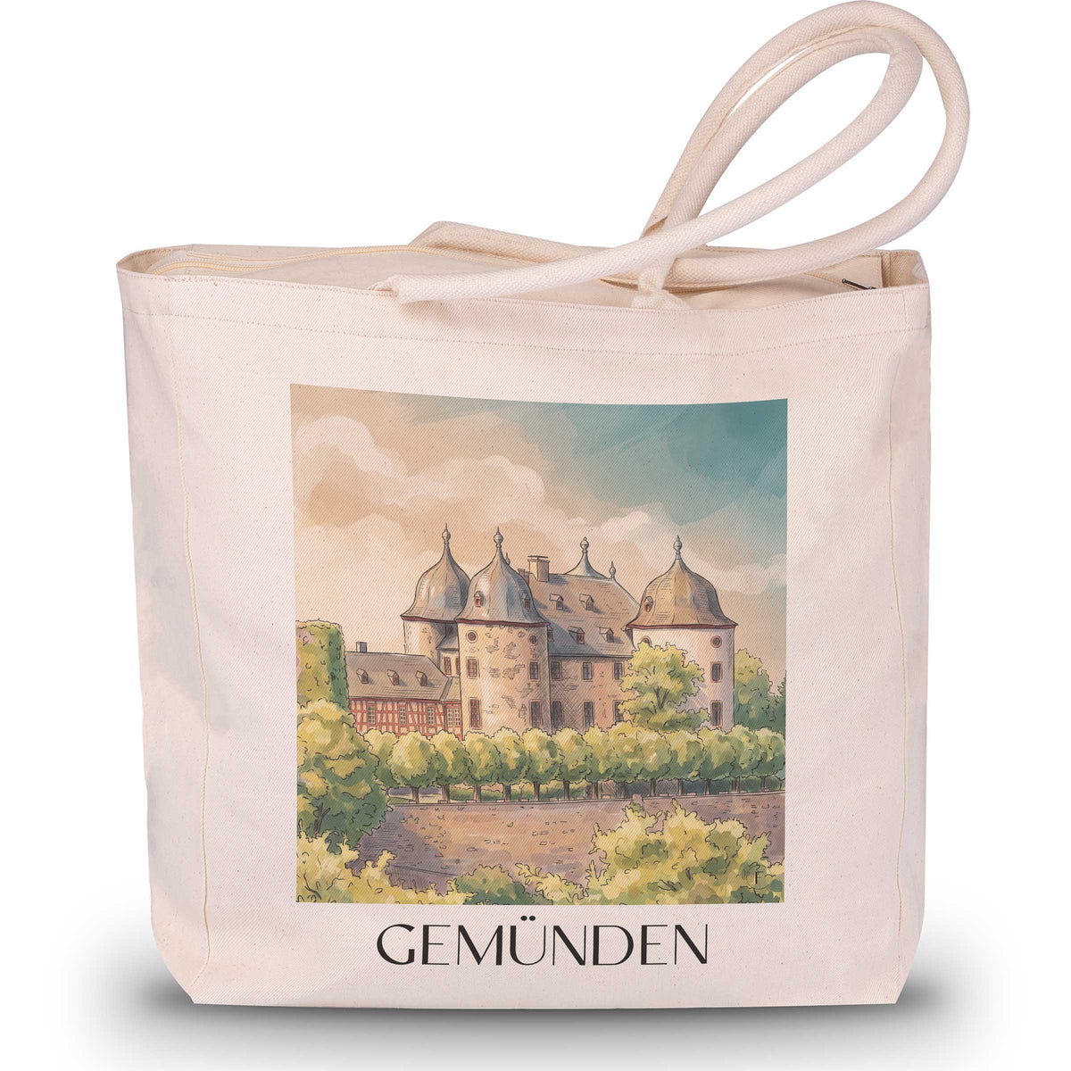 Gemünden Shopping Tasche - Hunsrück - Deutschland Tote Bag - Einkaufstasche im Aquarell Stil