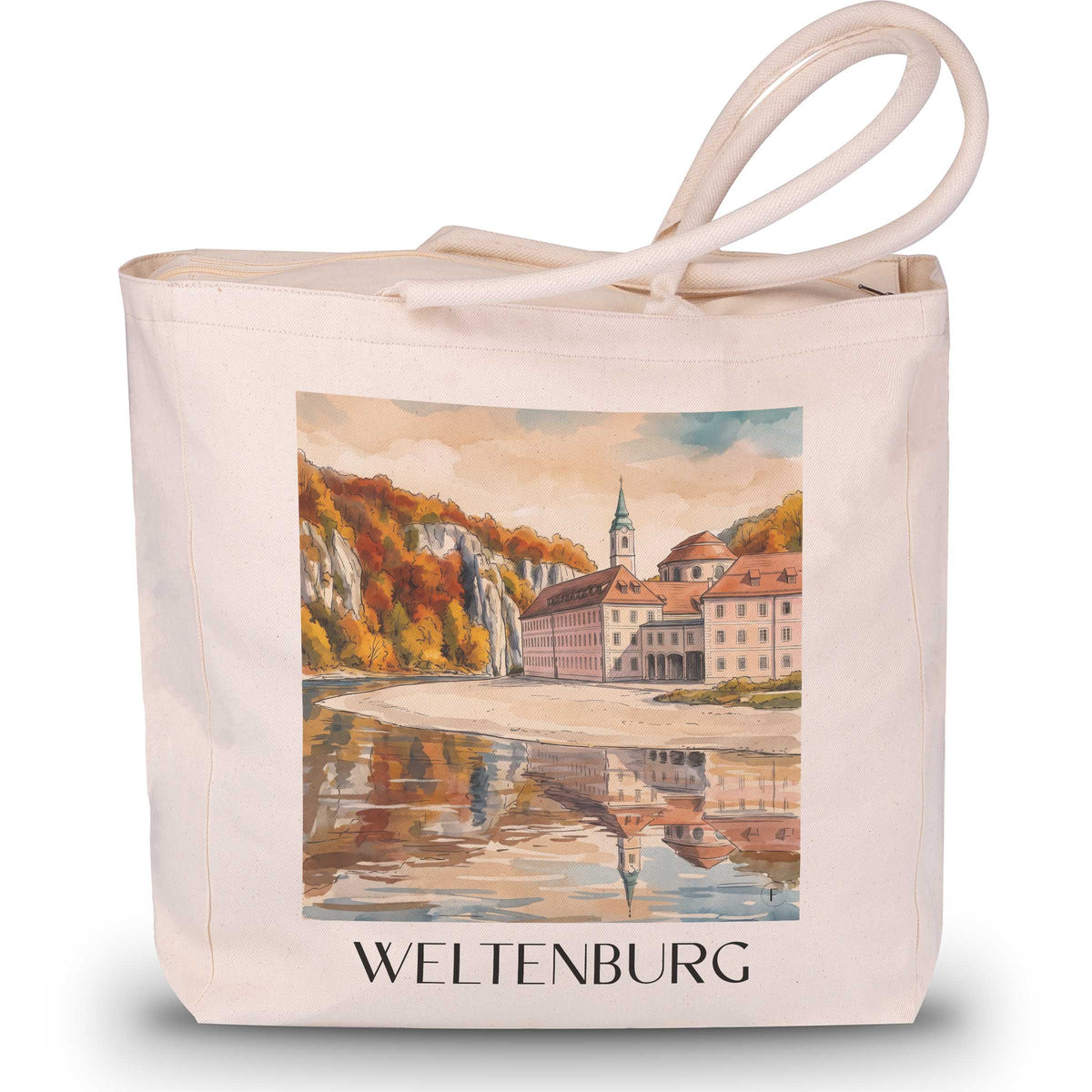 weltenburg-altmühltal-deutschland-einkaufstasche-aquarell