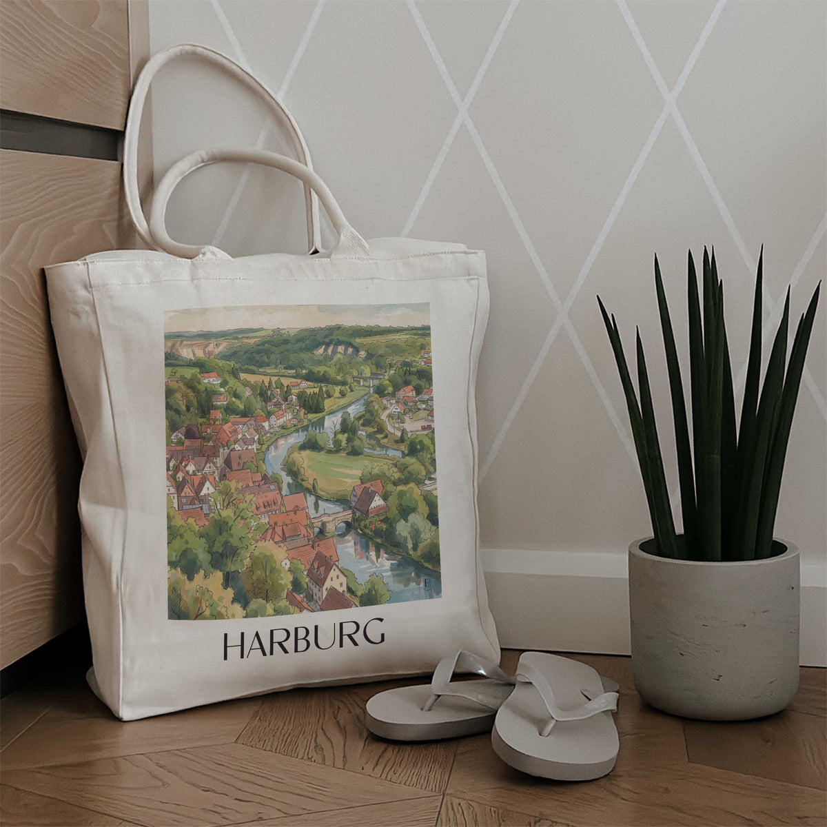 harburg-schwäbische-alb-deutschland-einkaufstasche-aquarell