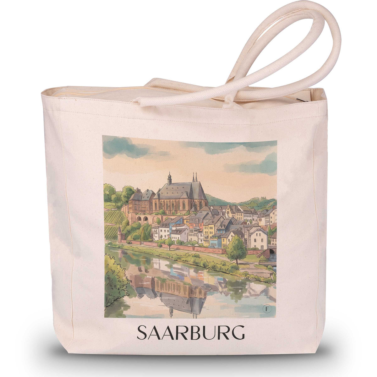 Saarburg Shopping Tasche - Saarland - Deutschland Tote Bag - Einkaufstasche im Aquarell Stil