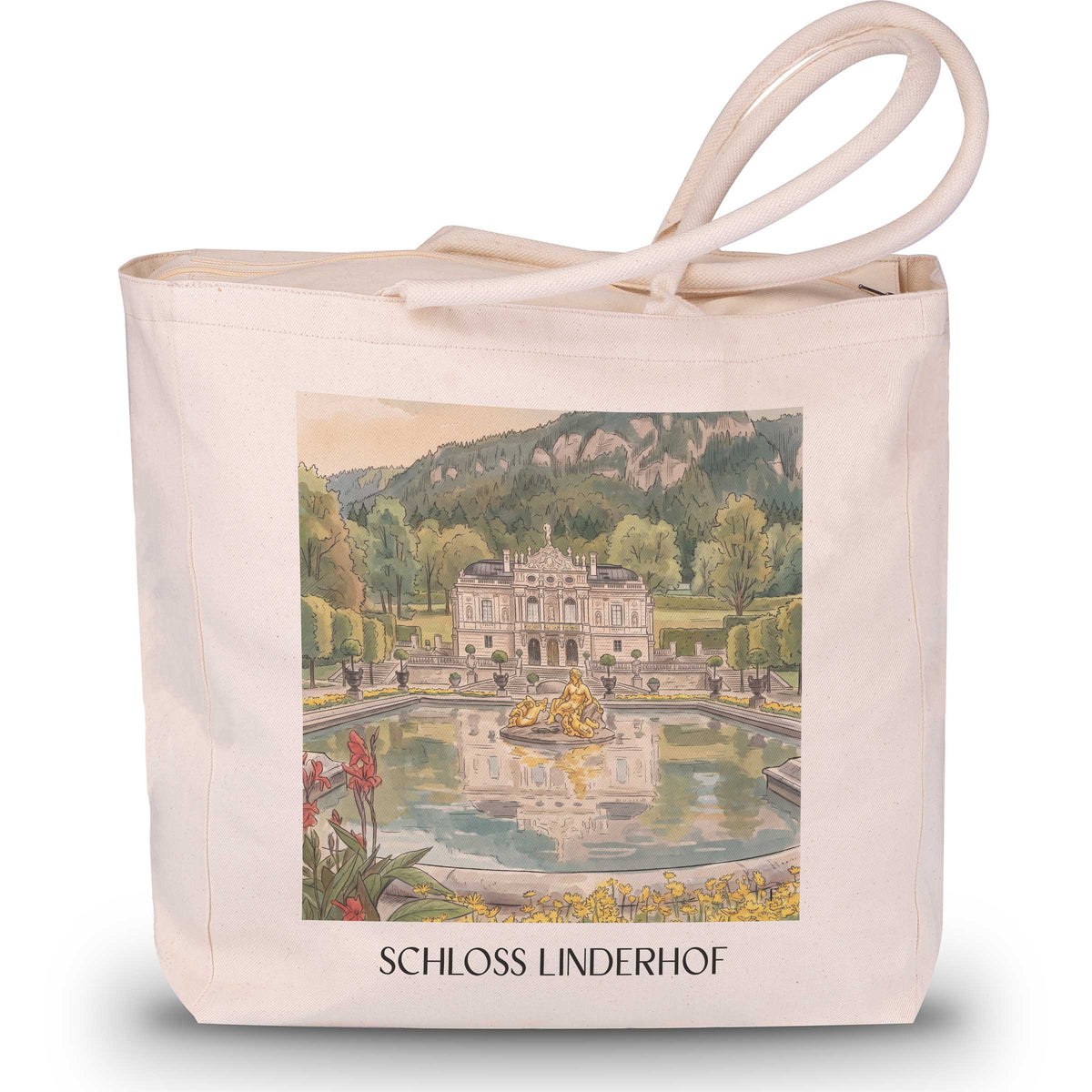 schloss-linderhof-ammergauer-alpen-deutschland-einkaufstasche-aquarell
