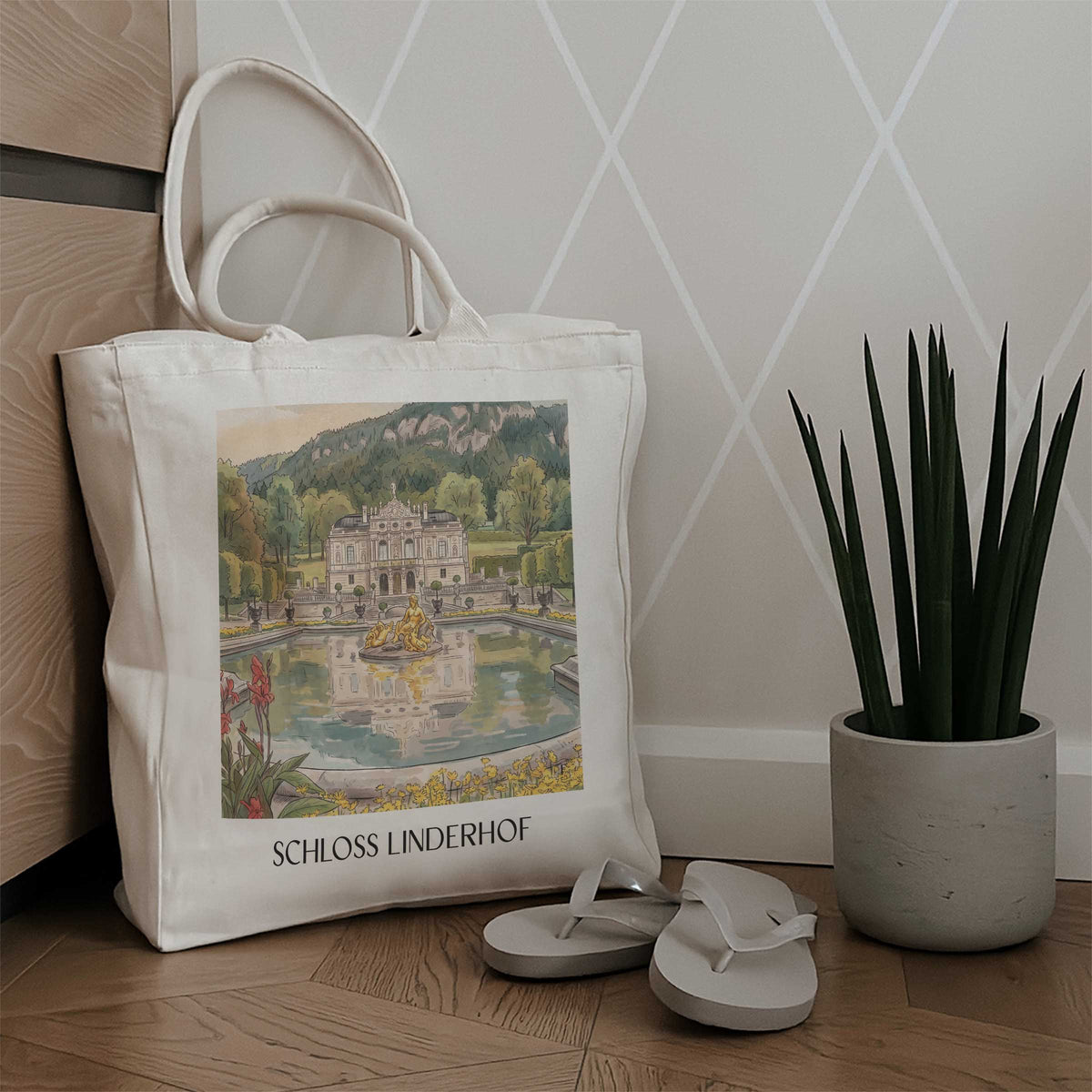 schloss-linderhof-ammergauer-alpen-deutschland-einkaufstasche-aquarell