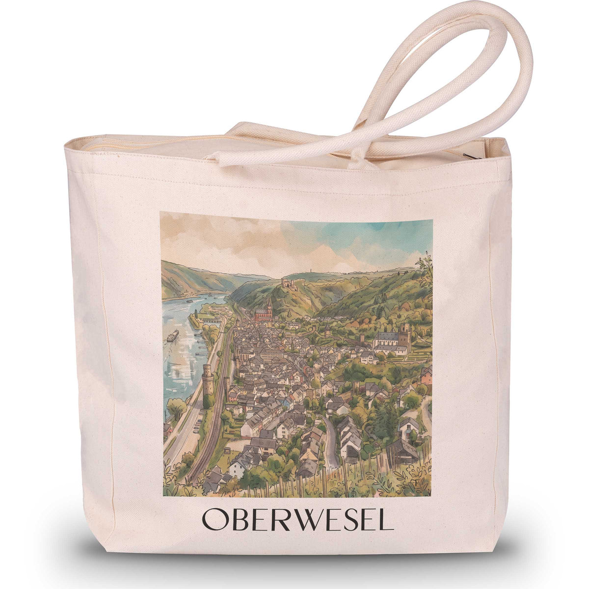 Oberwesel Shopping Tasche - Mittelrheintal - Deutschland Tote Bag - Einkaufstasche im Aquarell Stil