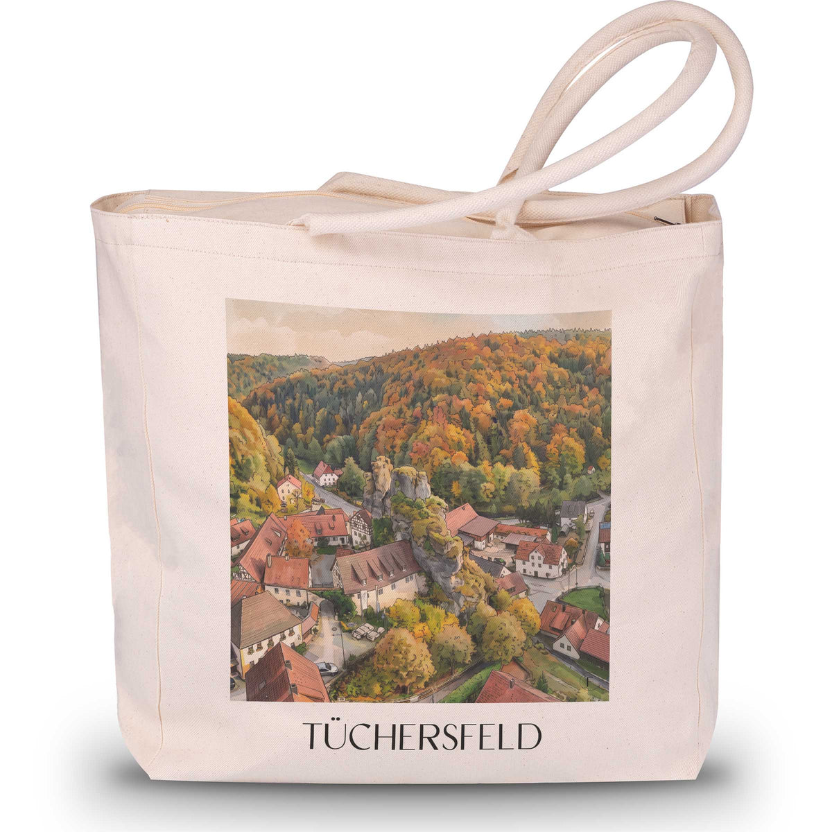 tüchersfeld-fränkische-schweiz-deutschland-einkaufstasche-aquarell